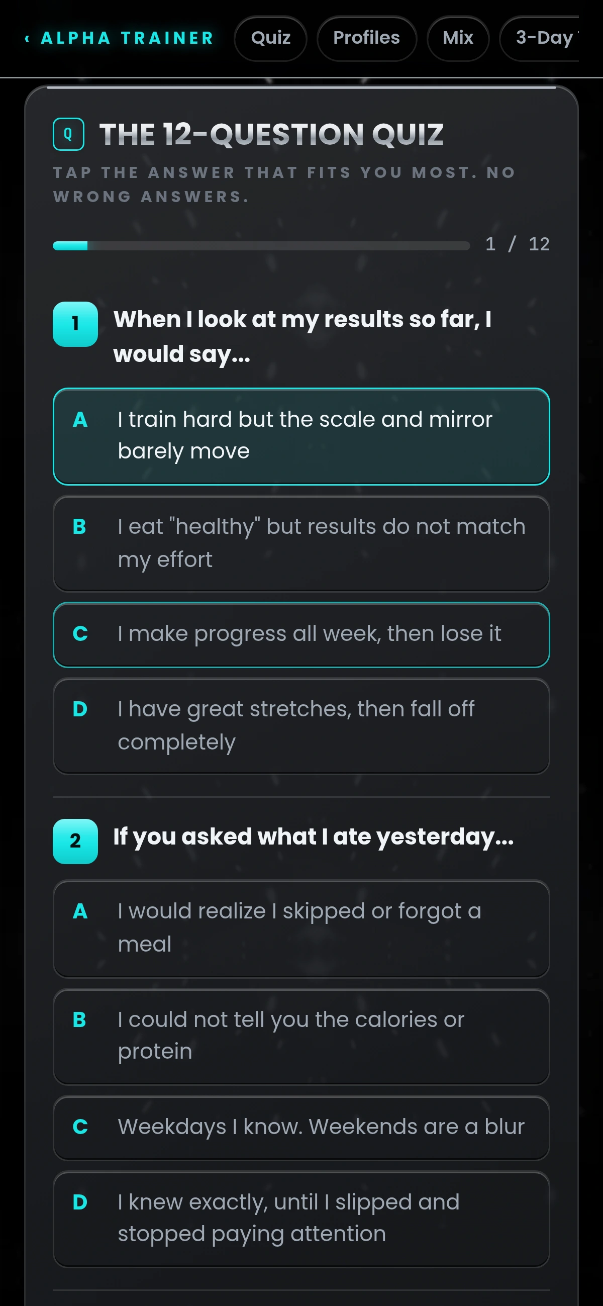 Quiz question screen